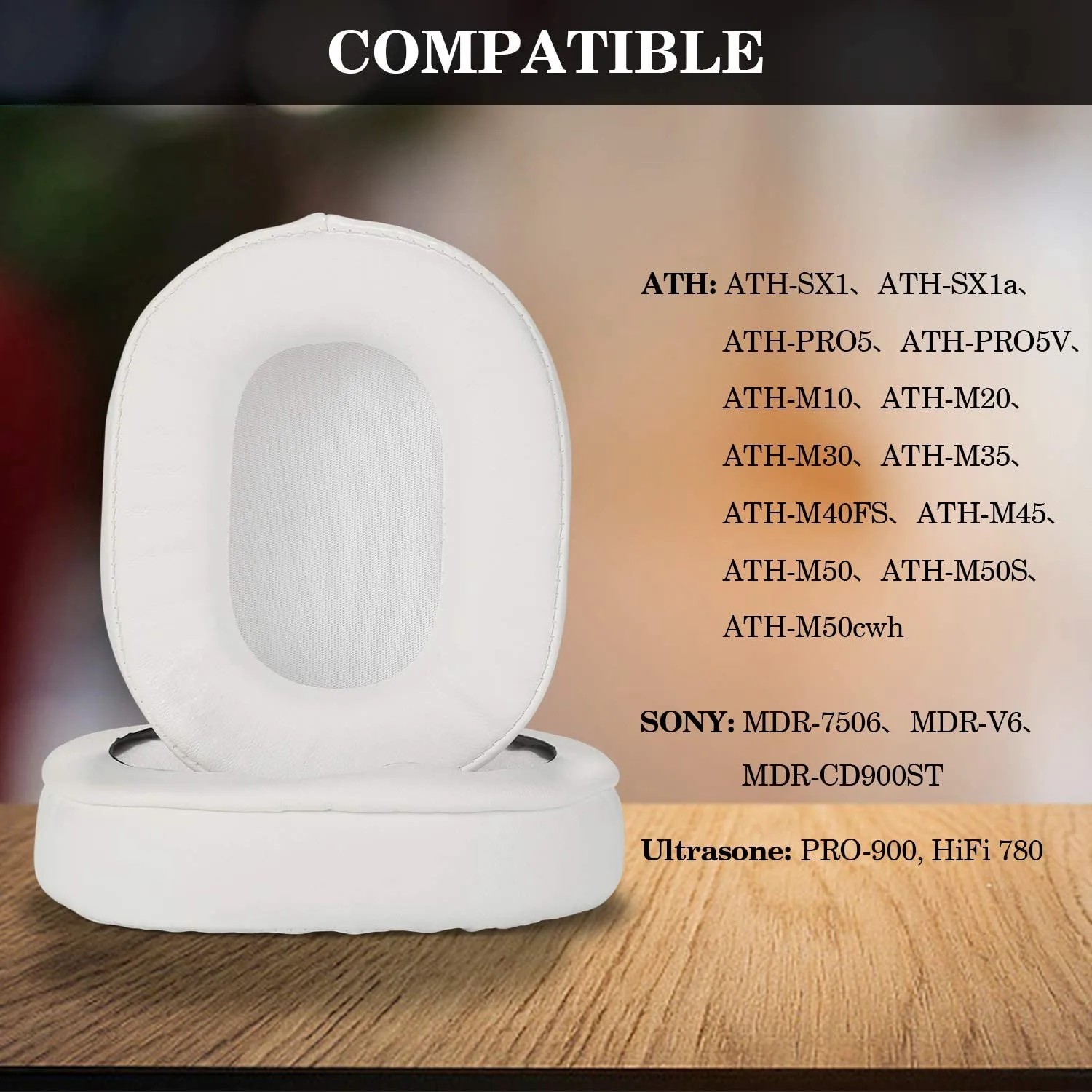 เบาะรองหูโฟมจำรูปแผ่นรองหูฟังสำหรับหูฟัง ATH M50X Fits กับเสียง M40X M30X M20สีขาว