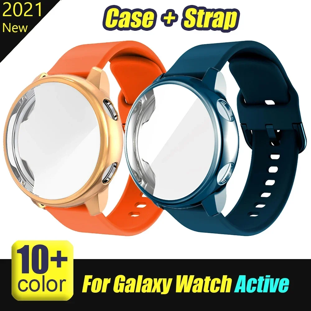 Strap+Case for Samsung Galaxy Watch Active 2 44mm 40mm Full Cover Silicone Smart Watchband Bracelet TPU Bumper Combination