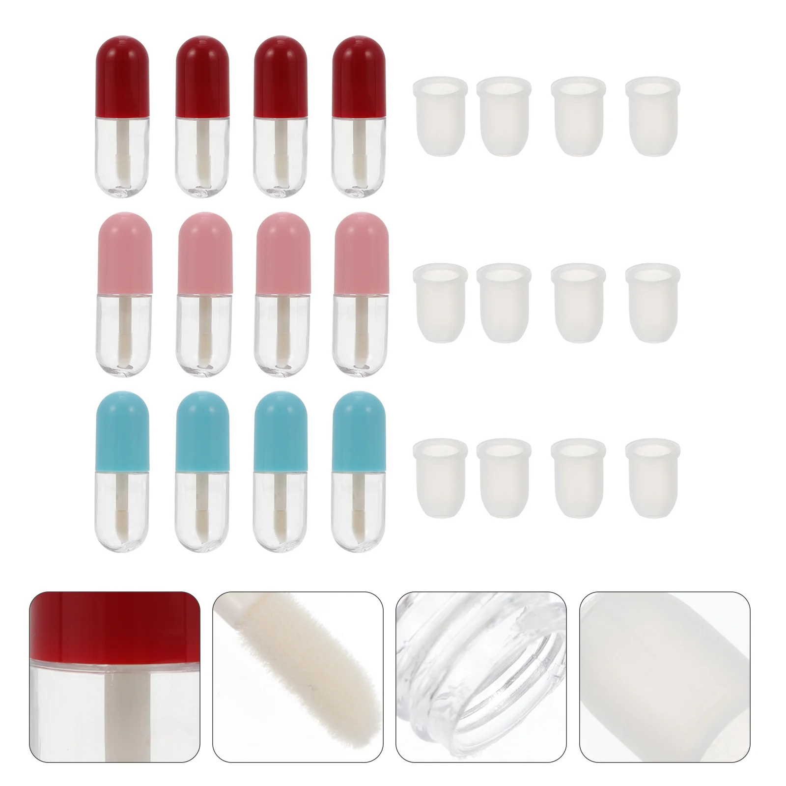 Capsules de rouges à lèvres en plastique avec kit compte-gouttes, tube brillant, baume africain, lot de 12 pièces