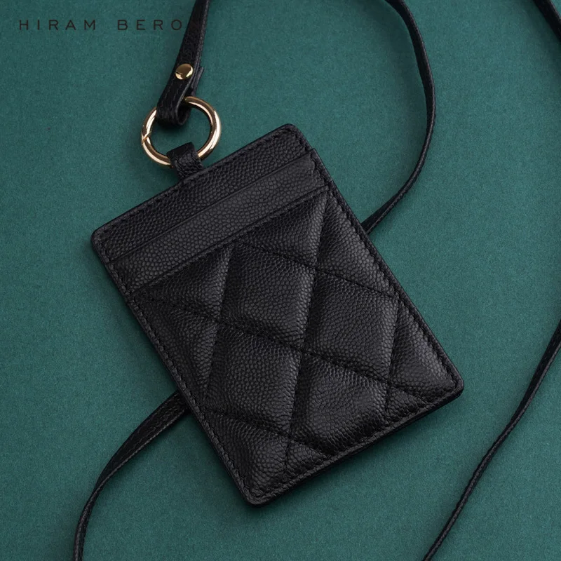 Hiram Beron Brand Leather ID Badge Card Holder with Lanyard for Women Dropship