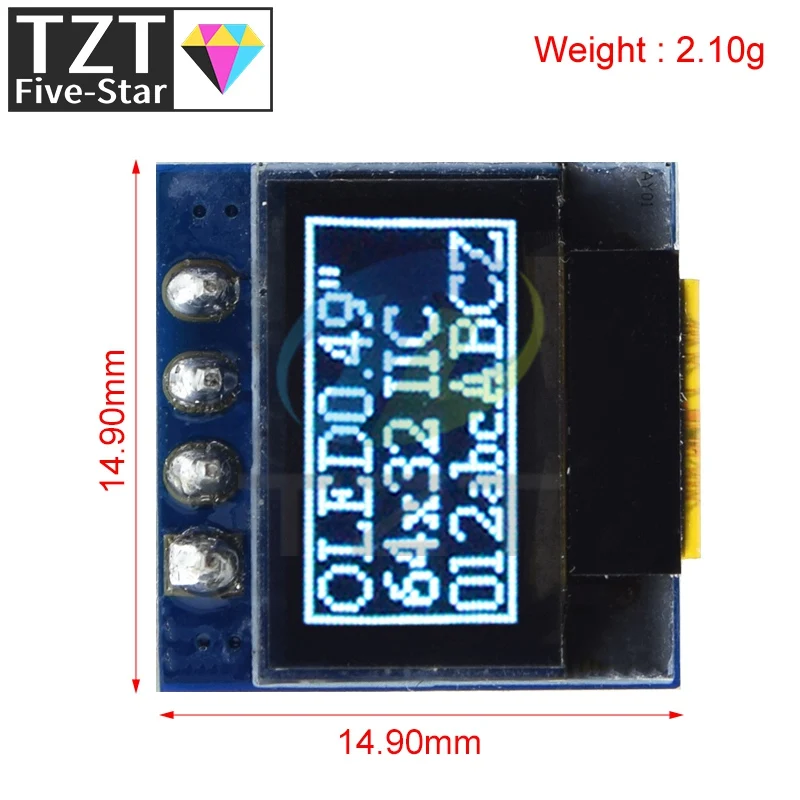 TZT OLED 디스플레이 LCD 모듈, 흰색 0.49 인치 스크린, 64x32 I2C IIC 인터페이스, SSD1315 드라이버, Arduino AVR STM32 용, 0.49 인치