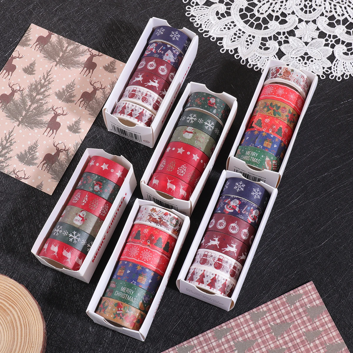 6 لفات/صندوق من شريط واشي بطابع عيد الميلاد، مناسب لمواد تزيين المجلات بنفسك، هدية عطلة للأصدقاء. #1