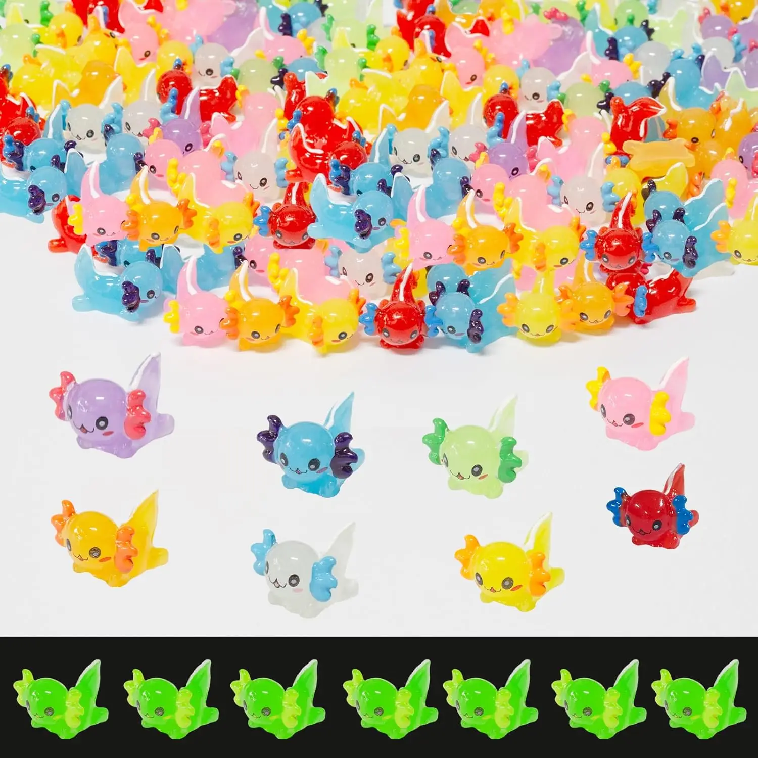 10Pcs Mini Resin Axolotl Figurines, Glow in The Dark Colorful Axolotl Desk party favors for DIY Garden, Mini Axolotl Dollhouse