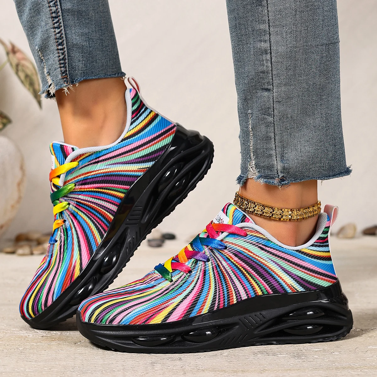 2026 New Women's Colorful Striped Sneakers Air Cushion Comfortable Casual Sports Shoes Breathable Running Trainers for Ladies view 3