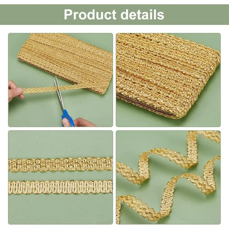 1Roll 15 Yards Golden Braid Lace Trim 15mm Wavy Woven Lace Ribbon Filigree Gimp Braid Trim for Curtain Upholstery Home