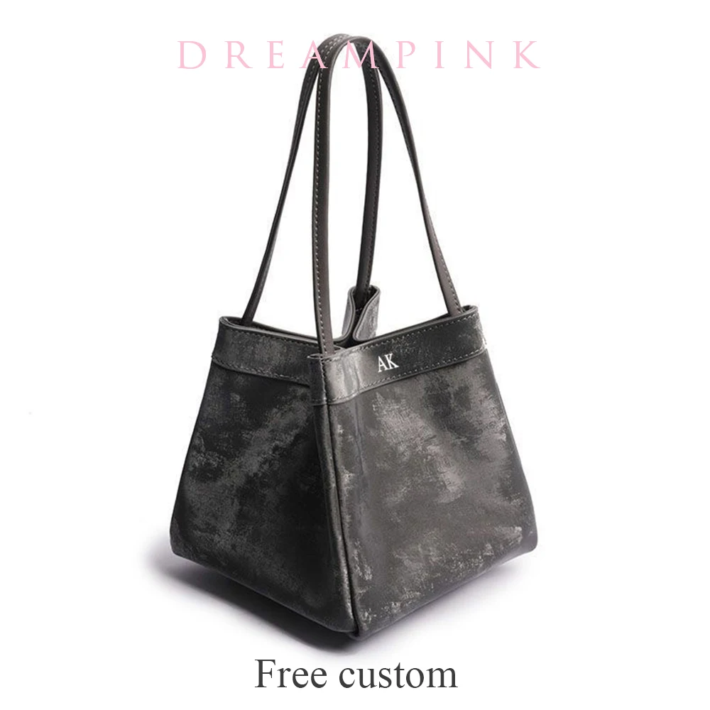 Dreampink Silk Women Bucket Bag Luxury Suede Leather Female Party Handbag Custom Name Multiple Lady Top Handles Shoulder Bag