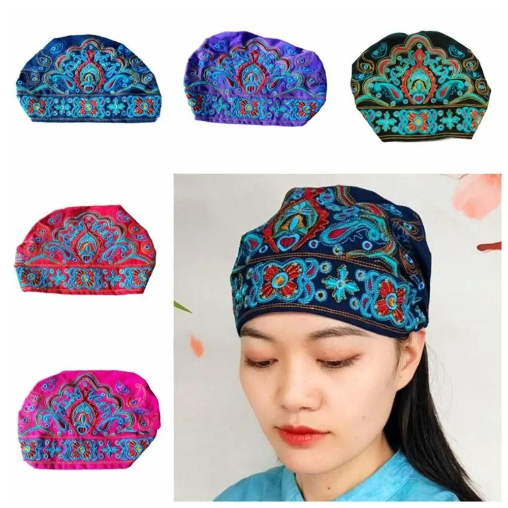 

Fashion Embroidery Flowers Bandanas Mexican Style Ethnic Headscarf Vintage Breathable Beanie Hat for Women