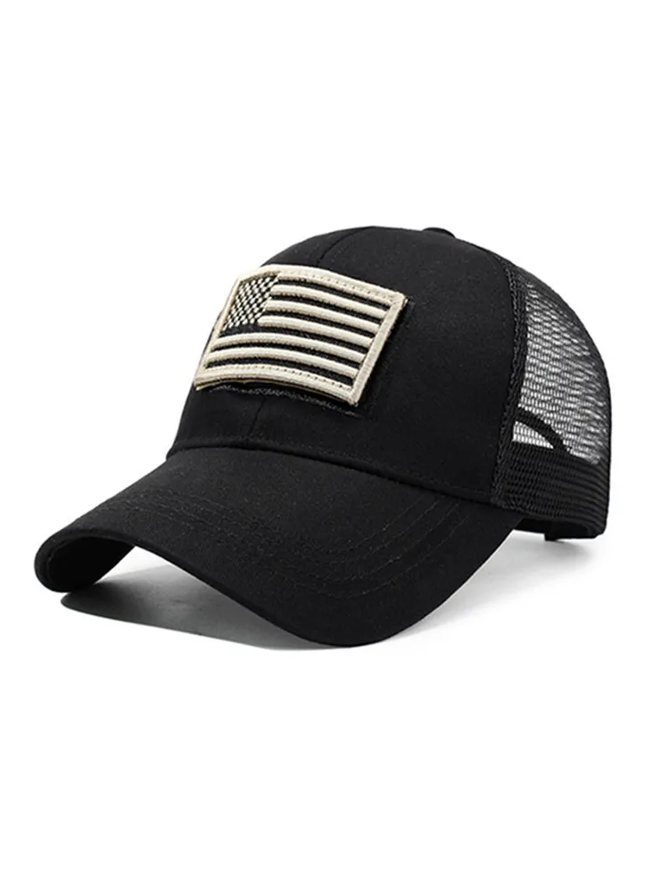 Outdoor-Trucker-Kappe für Herren mit gesticktem Flaggen-Tarnpflaster und Klettverschluss – Detail 1