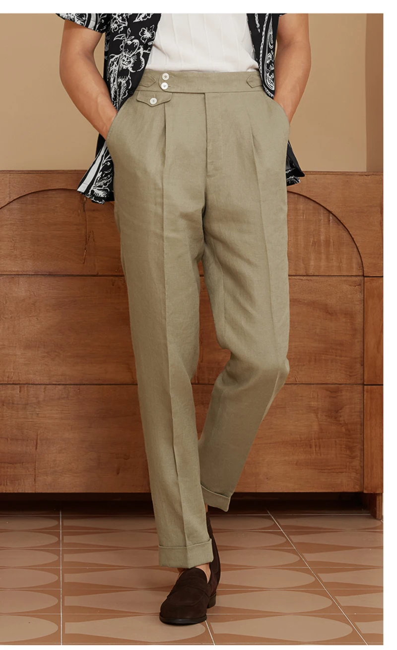 High-end Natural Pure Linen Men's Pants Khaki Temperament Simple and Comfortable Business Leisure Spring Summer High-end Wear