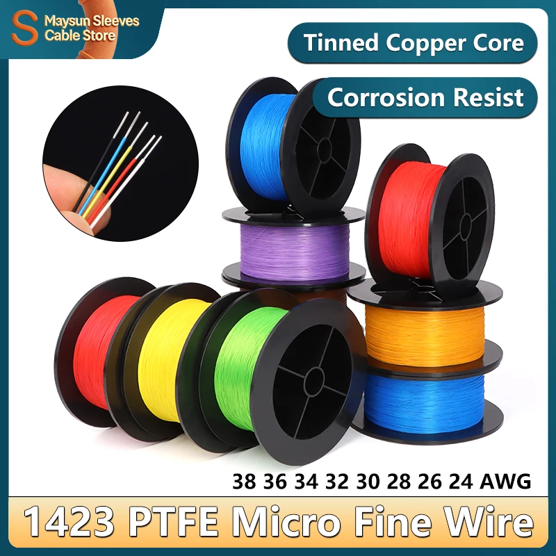 

5/10/50M 1423 PTFE Silver Plated Copper Wire 38~24AWG Single Core Micro Fine Cable High Temperature Electronic DIY PCB Test wire