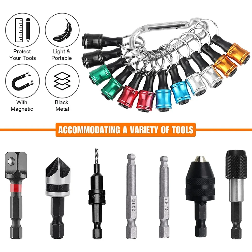 12PCS 1/4Inch Hex Shank Screwdriver Bits Holder Extension Bar Keychain Screw Adapter Drill Bits Holder (6