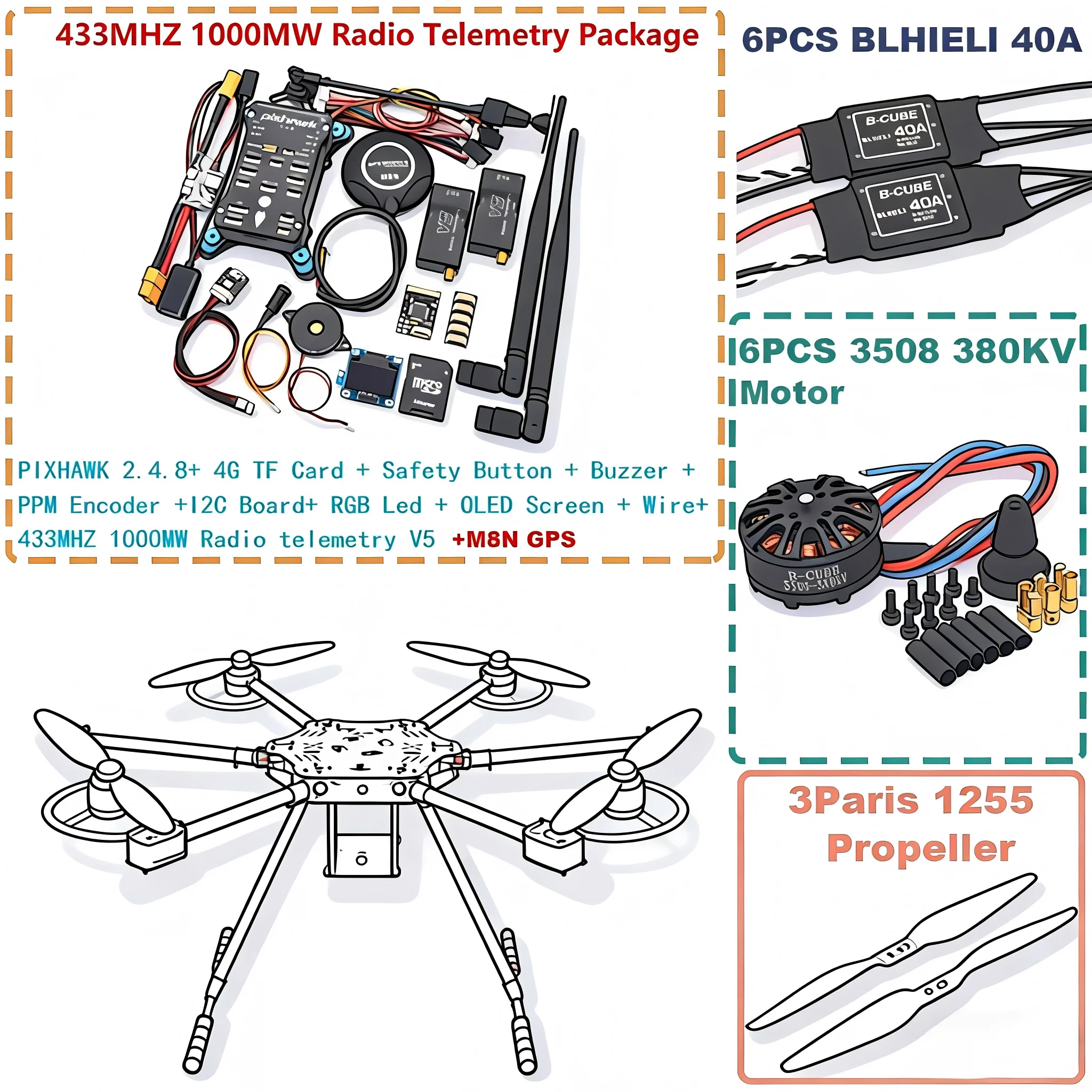 

Комплект рамы гексакоптера ZD680 из полностью карбонового волокна с шестироторными складными лучами для радиоуправления PIXHAWK 2.4.8 с неразборным шасси