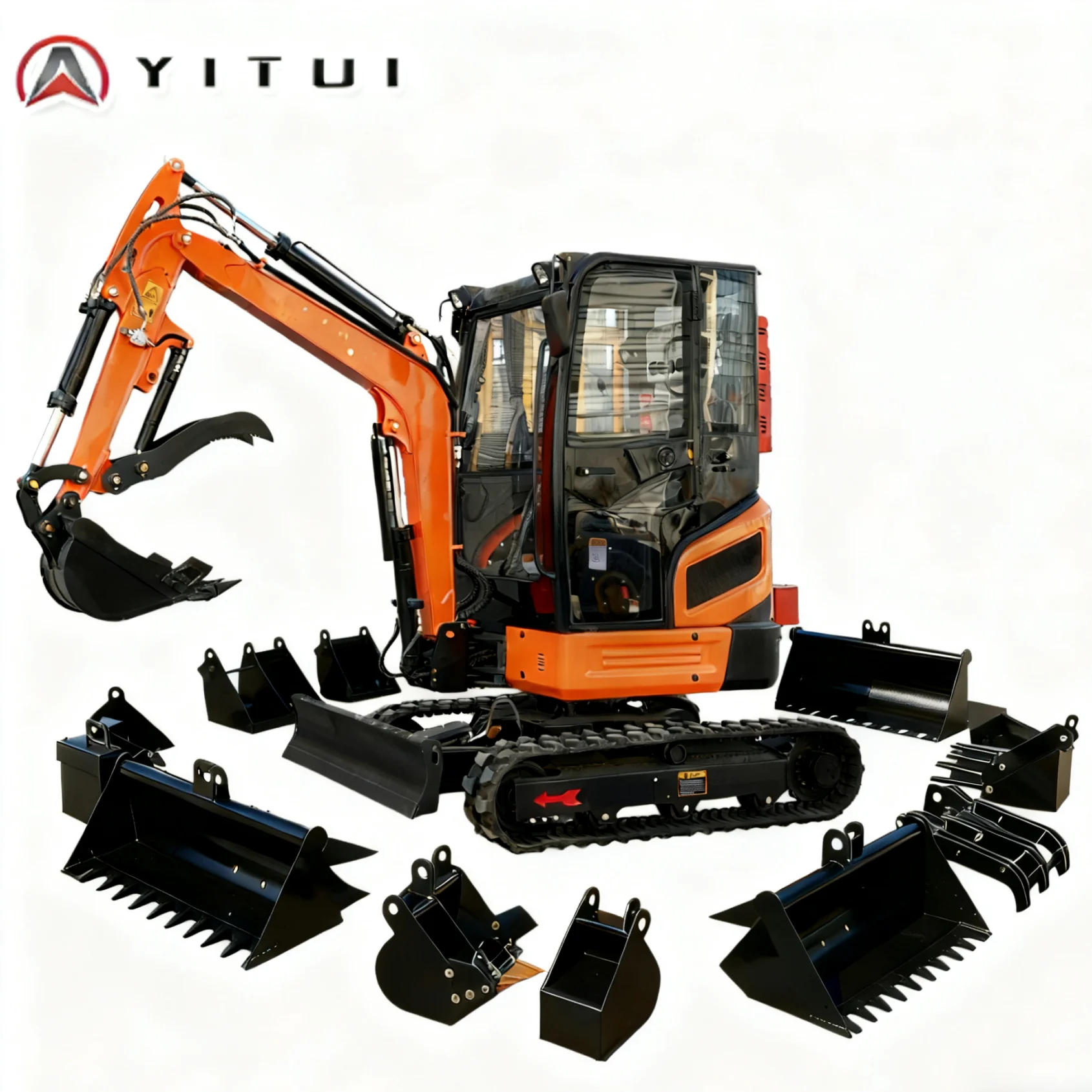 Maßgeschneiderter kompakter Minibagger 2,6 Tonnen mit mehreren Aufsätzen, kleiner Bagger für Gartenbau, Bauernhof, Landschaftsbau