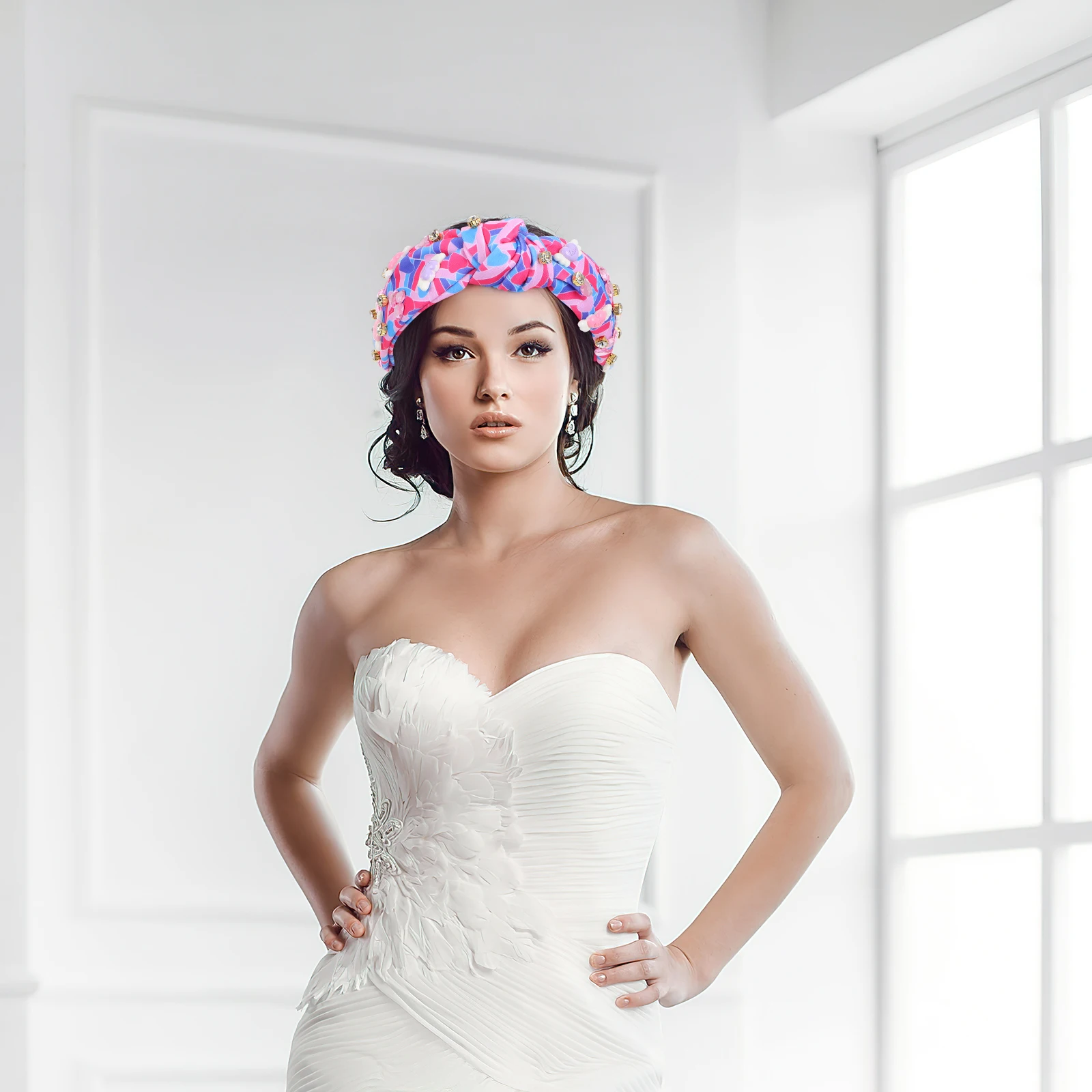 

Heart Crystal Valentines Day Rhinestone Knotted Jeweled Headband Women Sparkle Hairband Romantic Holiday Accessory