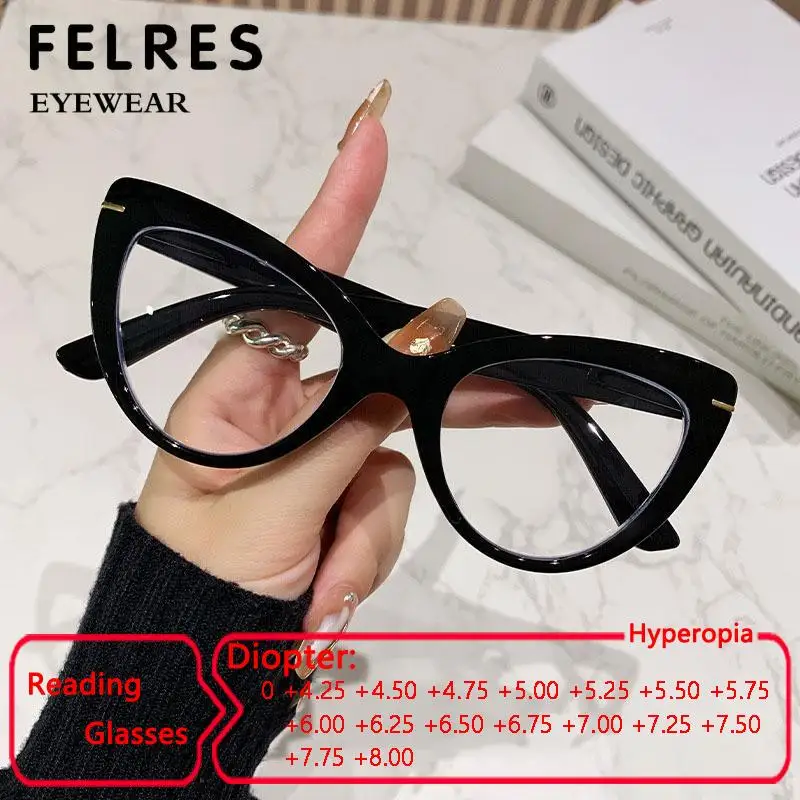 Cat Eye Anti Blue Light Reading Glasses Women High Strength Optical Clear Prescription Presbyopic Eyewear+4.25 5.0 6.0 To +8.0
