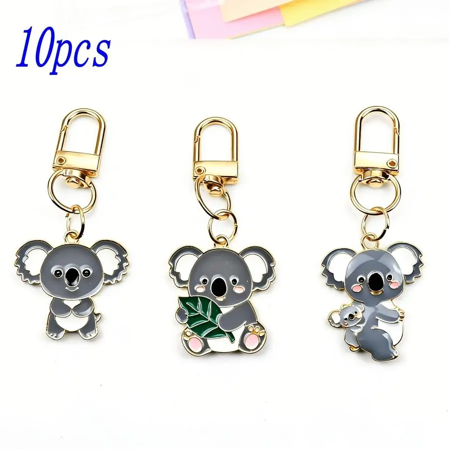 1/5/10/20/50/100pcs Cute Cartoon Koala Eating Leaves Keychain Set, Creative And Adorable Alloy Dripping Realistic Animal Lobster