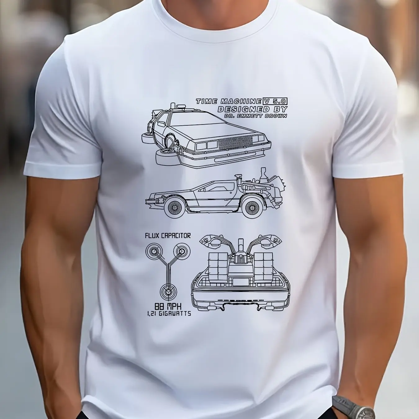 Camiseta Geek para hombre Back To The Future: camiseta con estampado de condensador Feisuo y 1.21 GW, camiseta informal negra con cuello redondo