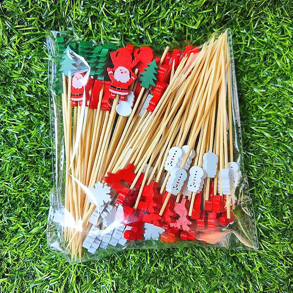 50Pcs Bamboo Appetizer Forks Christmas Theme Food Picks Party Picks Bamboo Forks Mini Forks For Parties Fruits Charcuterie