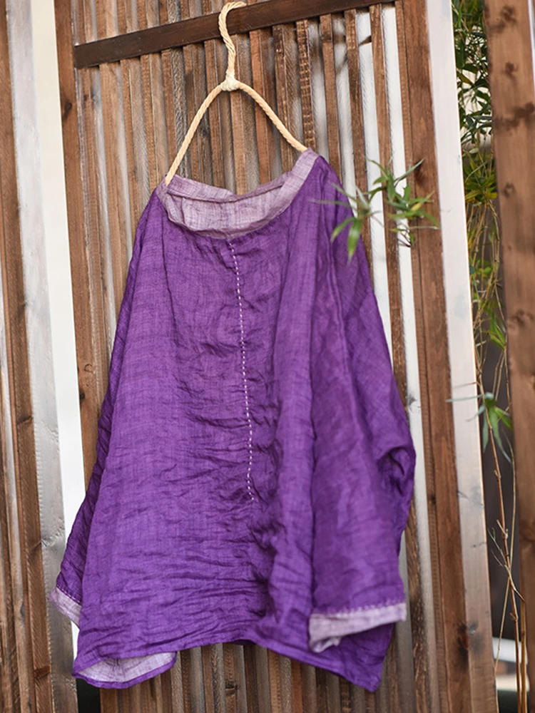 Mulheres manga longa ramie camisetas novo 2025 primavera estilo vintage solto confortável feminino casual algodão linho topos t m799