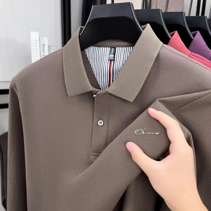 100% pure cotton high-end brand men's long sleeve polo shirt autumn fashion new item boutique letter embroidery top golf T-shirt