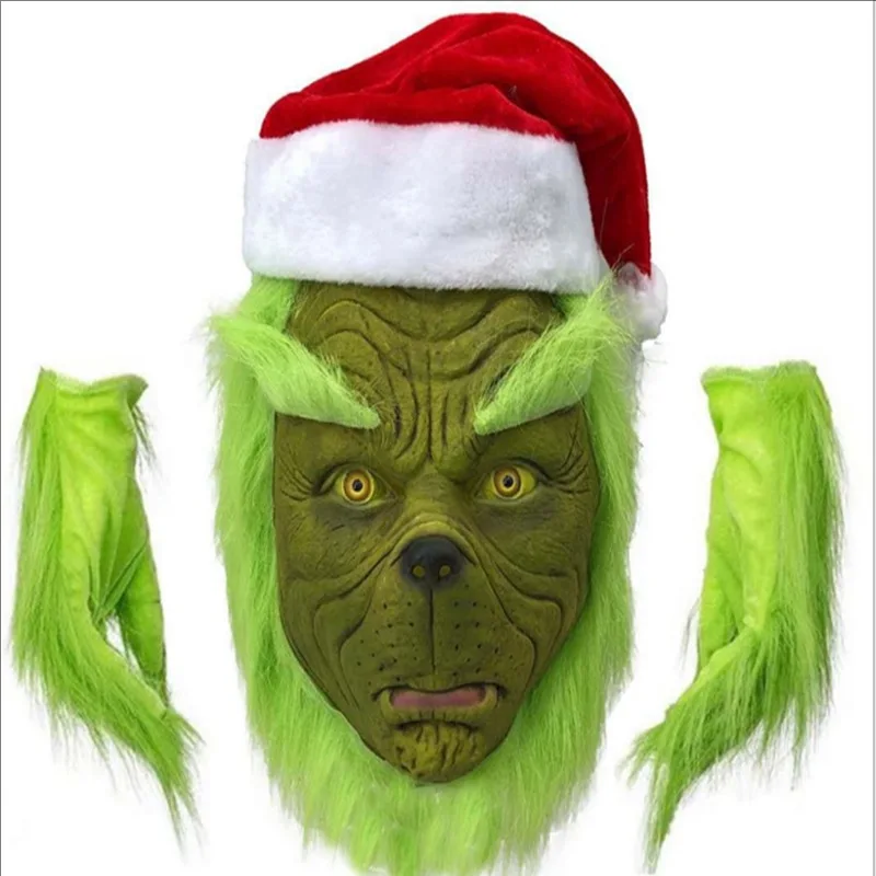 Premium Santa Claus Costume Mask Christmas Costumes Cosplay Clothes Santa Claus Geek Green Hair Geek Grinch Performance Props