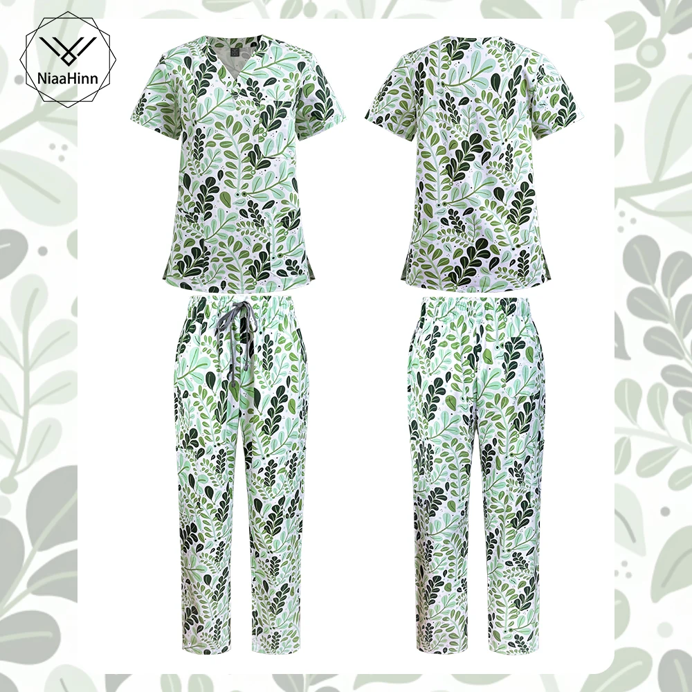

High Quality Printed Women Scrub Set New Style Unisex Medical Surgical Uniform 100% Pure Cotton Scrubs Soft Nurses Scrub Uniform