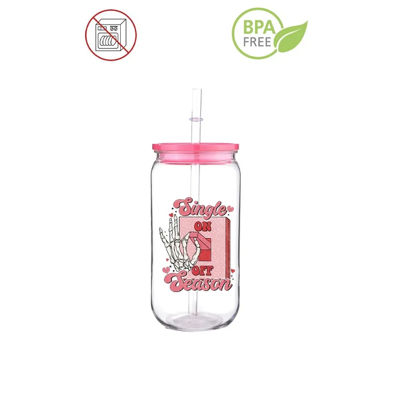 Valentine Skulls Printed Transfer BPA Free Plastic Straw Cup Comes With Sreaw And Cup Lid Can Coffee 16 OZ Flower Coffee