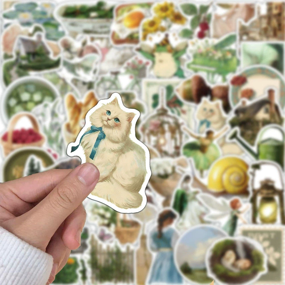 

10/30/50pcs American Style Retro Pastoral Country Stickers Green Aesthetic Sticker Water Bottle Suitcase Phone Decals Decoration