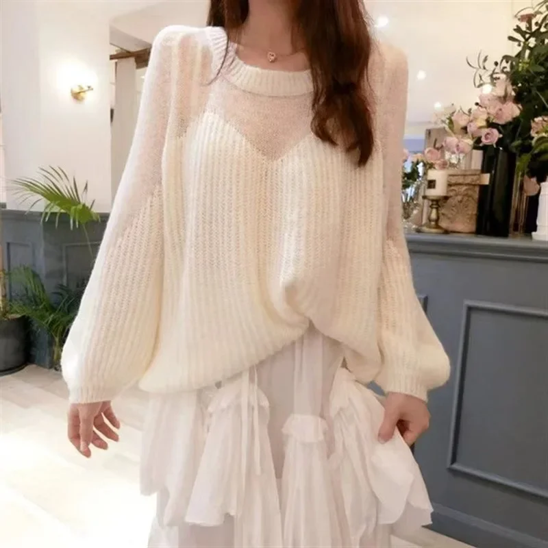 Dongdaemun New Women's Sweater Inner Korean Style Loose Fit Thin Hollow Out Lace Up Sweater Top For Leisure