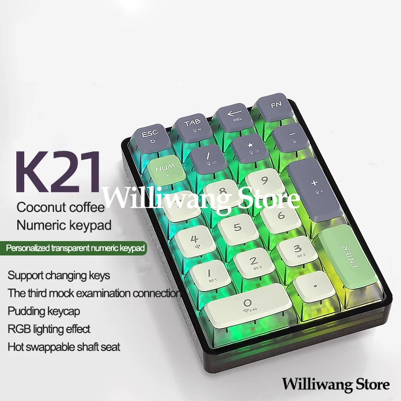 

NEW Original K21 Wireless Transparent External Digital Keypad Mechanical Customization Pad Bluetooth Three modes