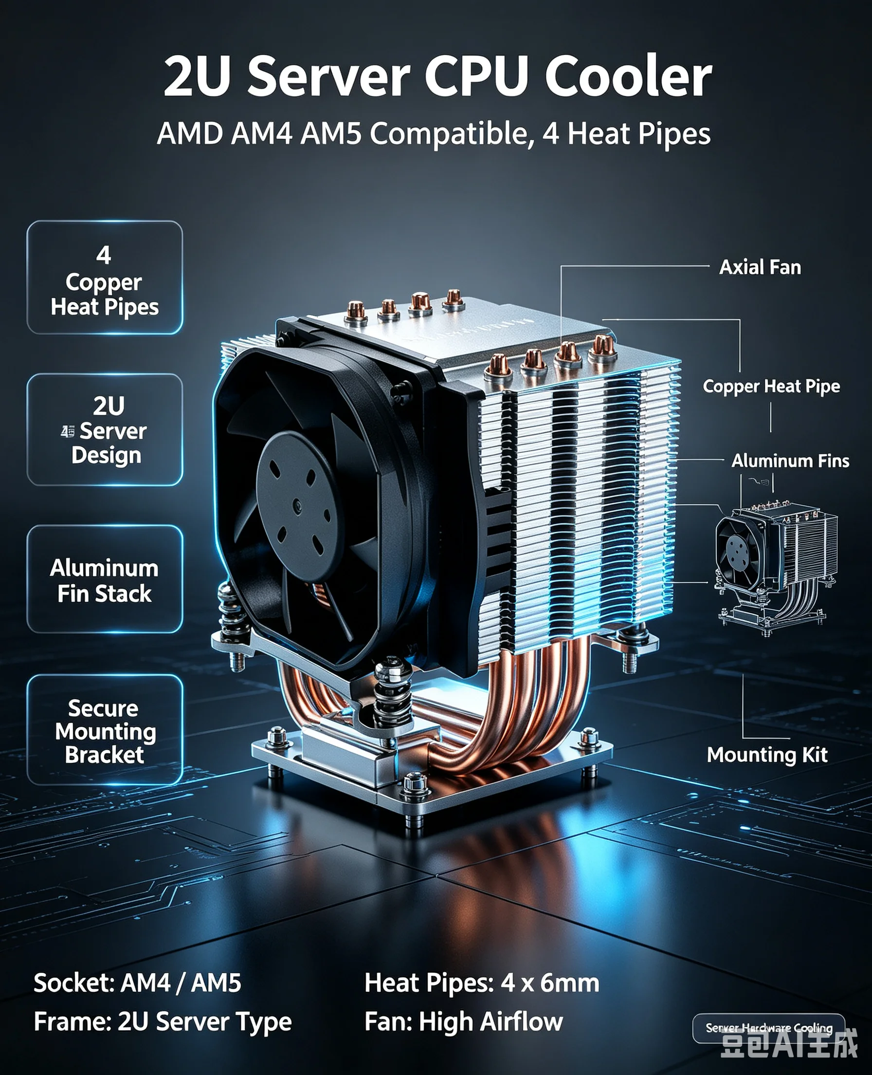 For DYNATRON AM4 AM5 2U server cooler CPU fan 155W A24 A47
