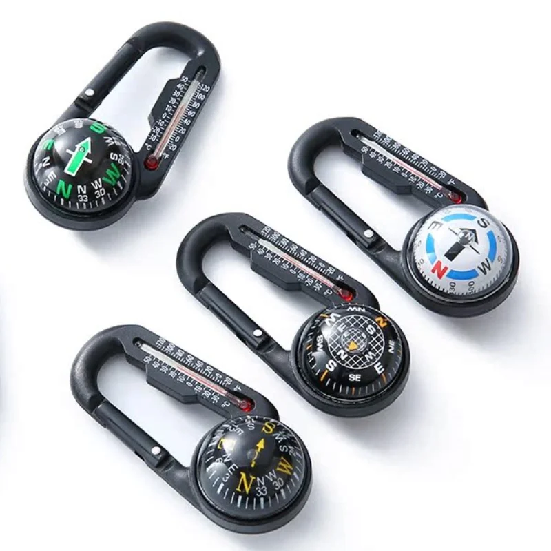 Portable Keychain Multifunctional Outdoor Hiking Buckle Compass With Thermometer Compass Hiking Adults Camping Backpack Buckle