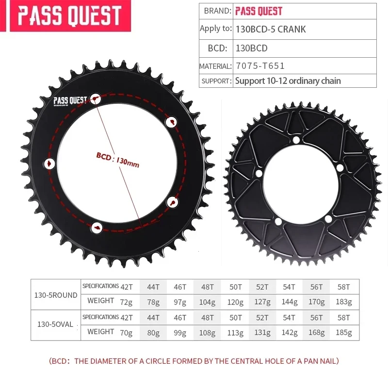 

PASS QUEST 130BCD 5-зубая звездочка AERO: подходит для DA7900/7800, UT6700, 105–5700, Tiagra 4600 (10/11/12S)