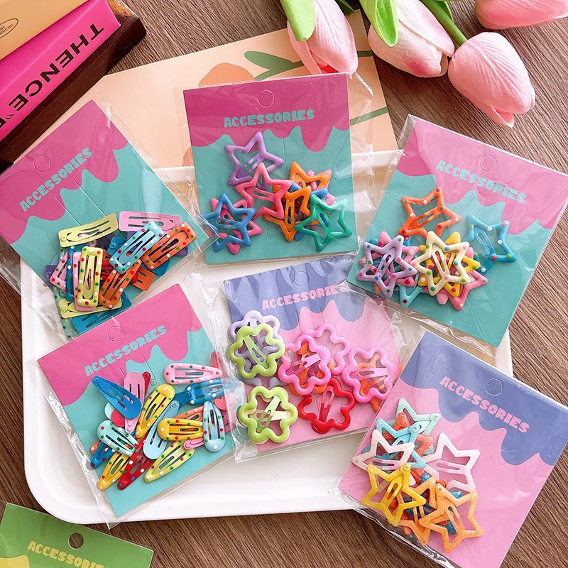 10PCS New Solid Color Five-pointed Star Girls Hairpins Lovely Children Headwear Hairgrip Hair Clips Hair Accessories