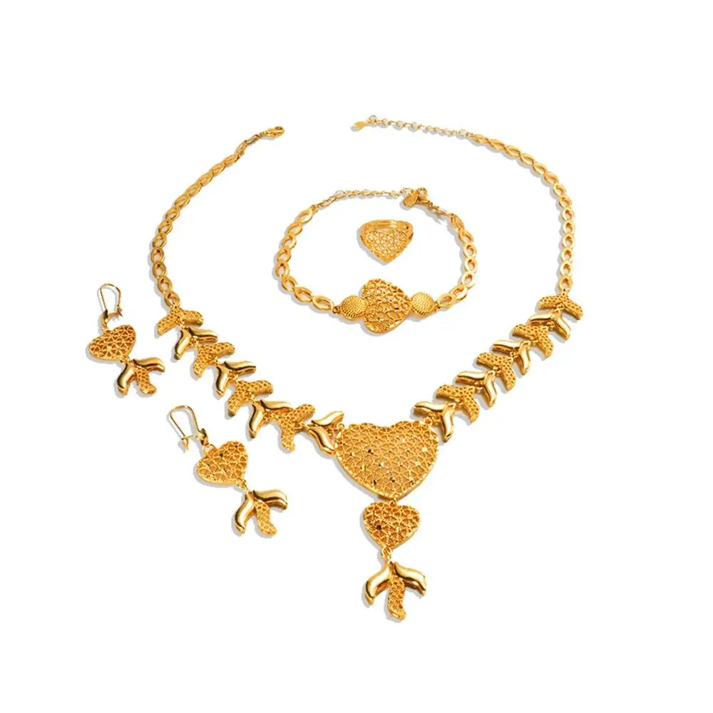 4Pcs Indian Bridal Jewelry Set Necklace Earring Golden African Alloy Jewelry Set Plated Boho Style Dubai Jewelry Sets Bride