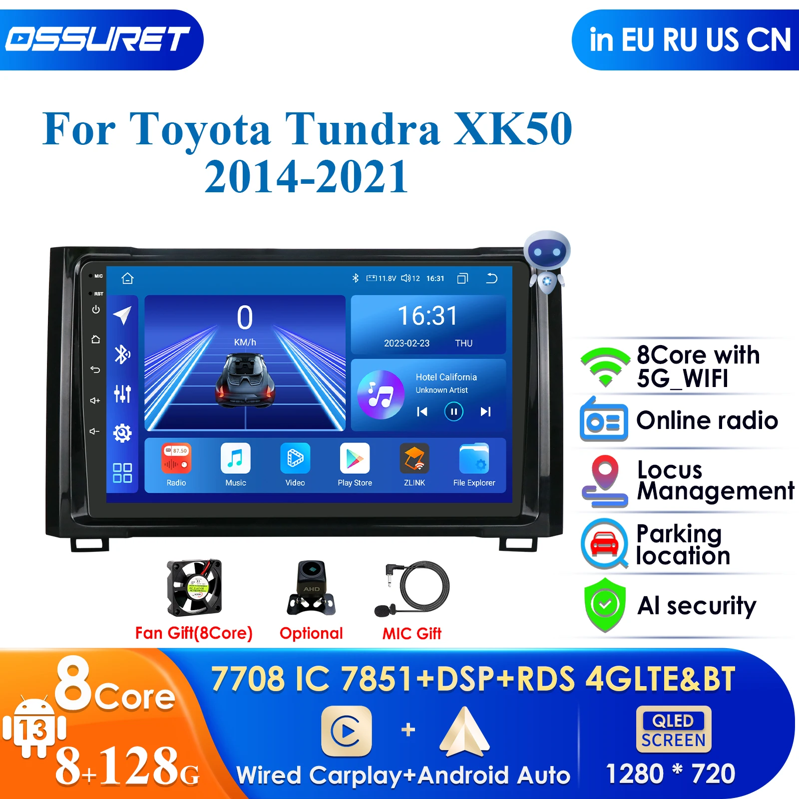 

Carplay 4G DSP QLED Screen 2din Android Autoradio for Toyota Tundra XK50 2014 -2021 Car Radio Multimedia Video Player GPS Stereo