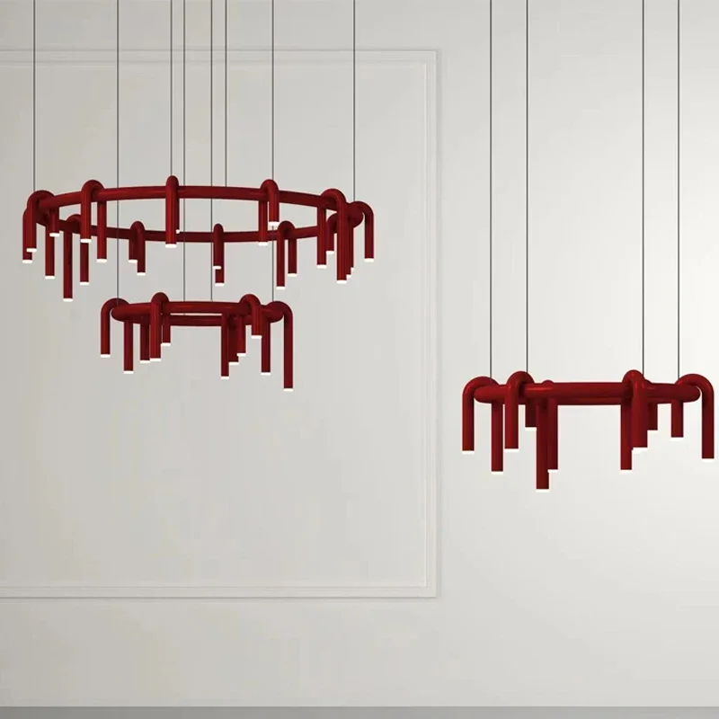 red u shaped chandelier lights designer dinamarques nordic metal tube lampadas sala de estar quarto restaurante luminarias led 01