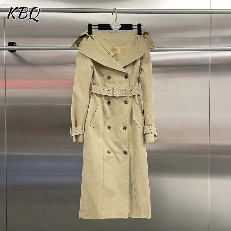 

KBQ Solid Spliced Double Breasted SlimmingTrenchs for Women Lapel Long Sleeves Patchwork Belts Coats Female Fashion Clothing New