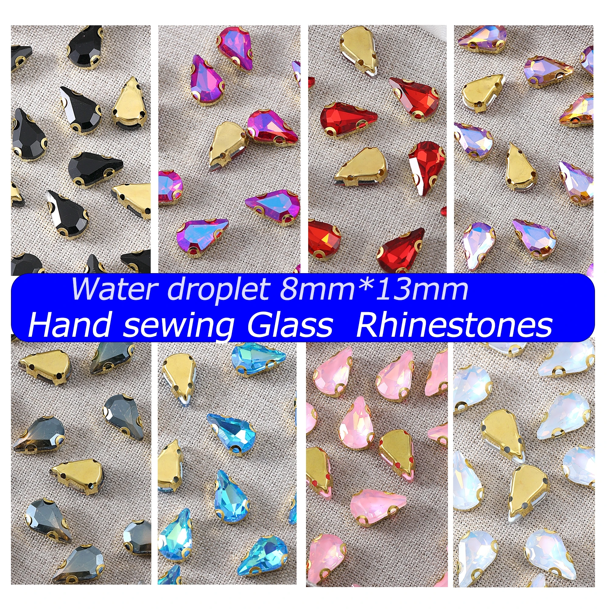 Gold Flat Back Water drop quanlity hand-stitched non hotfix crystal art Nail rhinestones crystal glitter 3D decorative crafters