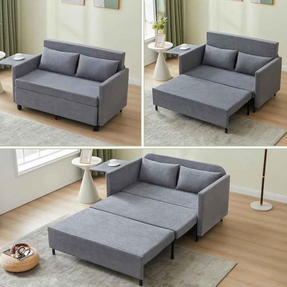 

2-in-1 Sleeper Sofa Small Loveseat Bed with Hidden Side Table and Iron Frame for Living Room,Pull Out Couch
