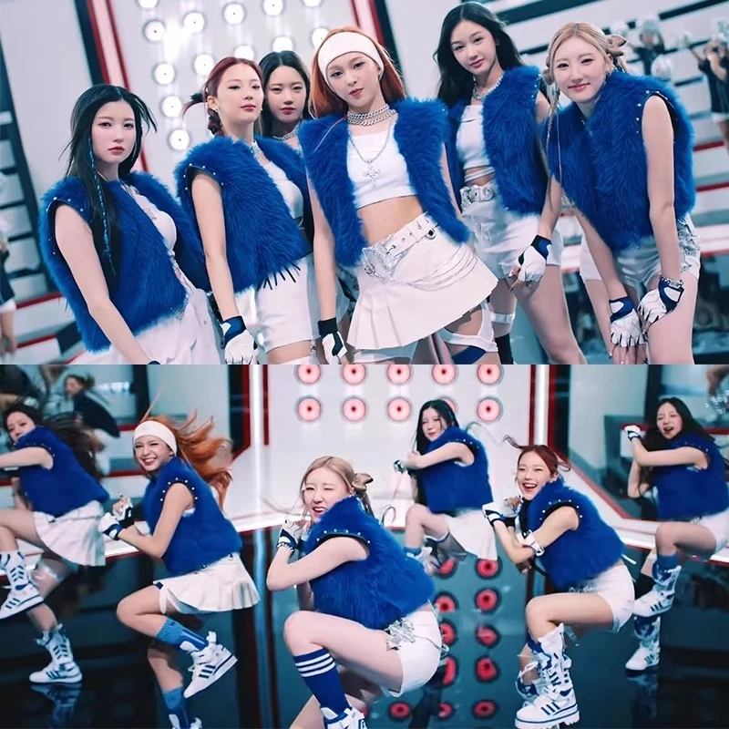 

Women Singer Group Kpop Outfit Blue Feather Vest Female Gogo Dancer Costume Nightclub Dj Ds Stage Performance Wear DWY9754