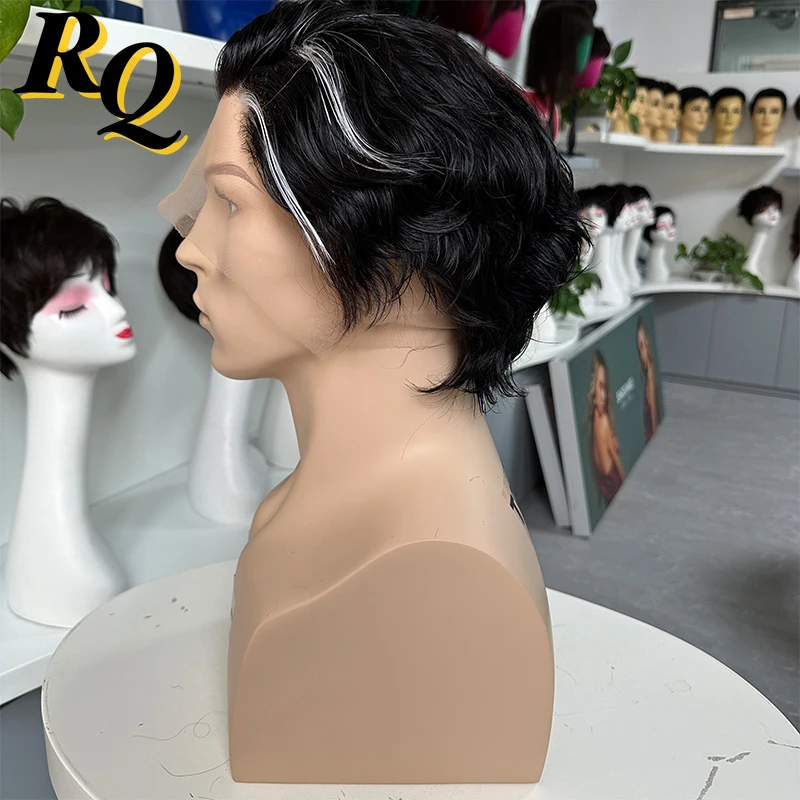 Pre Cut Hair Styled Natural Color With Sliver Hair Male Full Lace Wigs Unit Hairpieces Replacement Pre Style Toupee Hair Wig