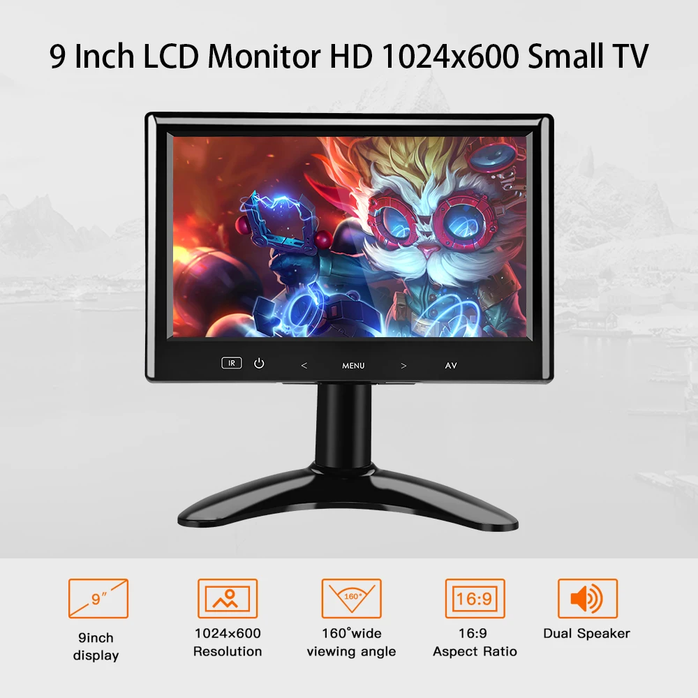 Eyoyo 9 Inch LCD Monitor 160° View Angle Small TV for CCTV Security Office HDMI VGA AV Video Input With Remote Control TN Scree