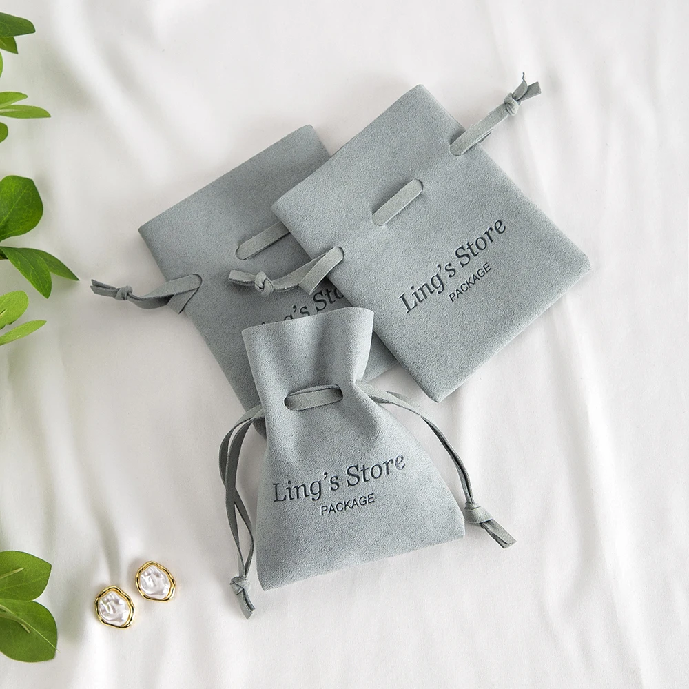 50Pcs Personalized Light Green Logo Packaging Bags Cosmetic Jewelry Storage Pouch Drawstring Design Gift Packaging Organizer