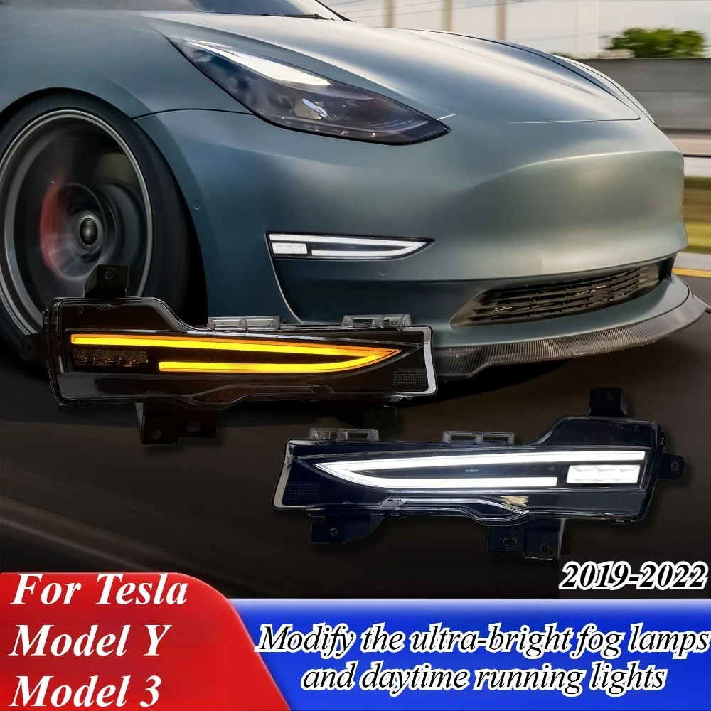 

For Tesla Model Y Model 3 2017-2024 Ultra Bright Fog Light DRL Daytime Running Light LED Sequential Turn Signal Bar Lamp Parts