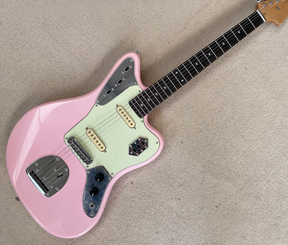 

6 Strings Pink Electric Guitar with Rosewood Fretboard White Pickguard Customizable