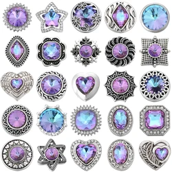 5pcs/lot New Snap Jewelry Purple Color Mixed Rhinestone 18mm Metal Snap Buttons Fit Snap Bracelet Bangle Ginger Charms