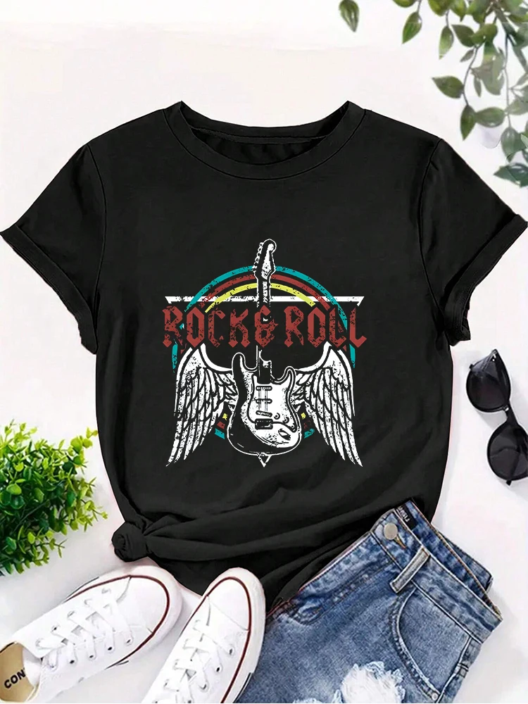 Rock And Roll T Shirts For Women Vintage Graphic Tees Band Tshirts Shirt Funny Country Music Casual Short Sleeve Tops