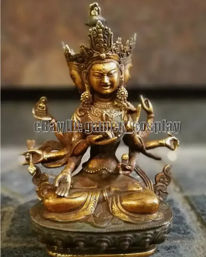 

3 face antique Tibetan Bronze Vajra God Ushnishavijaya Namgyalma Buddha Statue