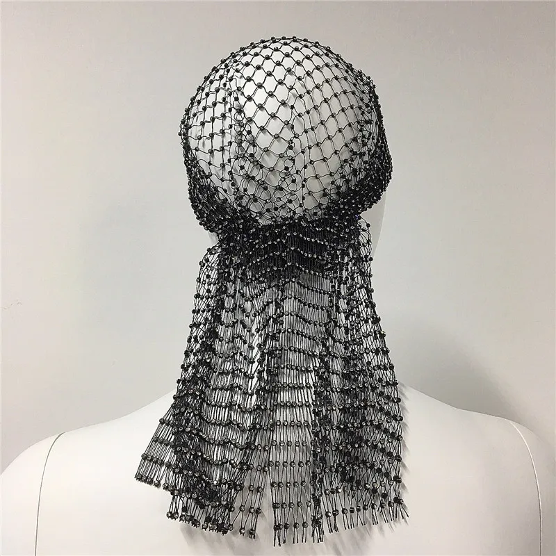 Moda damska głowa ze strasem szalik Turban Crystal kabaretki czapka z daszkiem Bling opaski włosy Snood Nets Carnival Veil dla kobiet